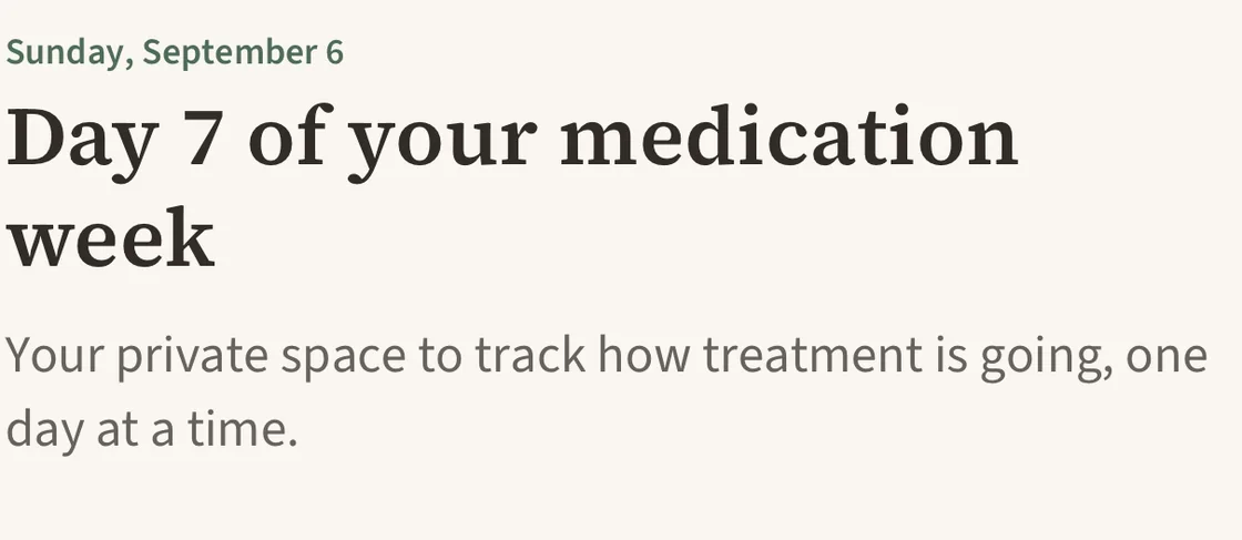 The top of the Zuyu Today screen: Sunday September 6, day 7 of your medication week.
